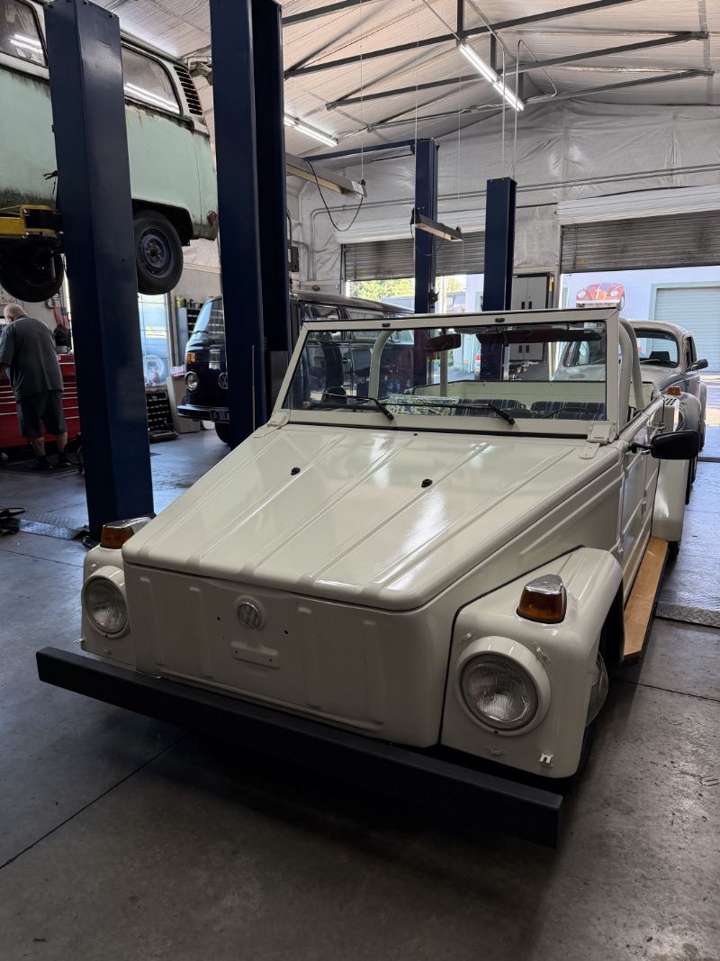 Volkswagen Thing Type 181 in the aircooled shop at Trafton's Foreign Auto