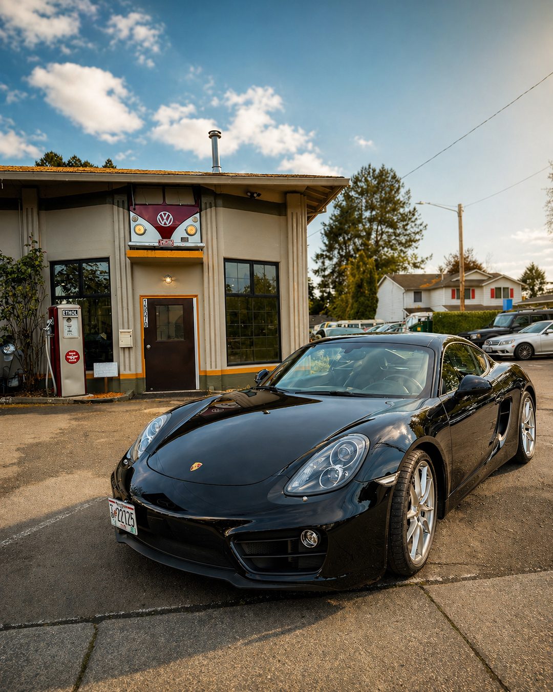 Classic Porsche outside Trafton's Foreign Auto on SE Stark St
